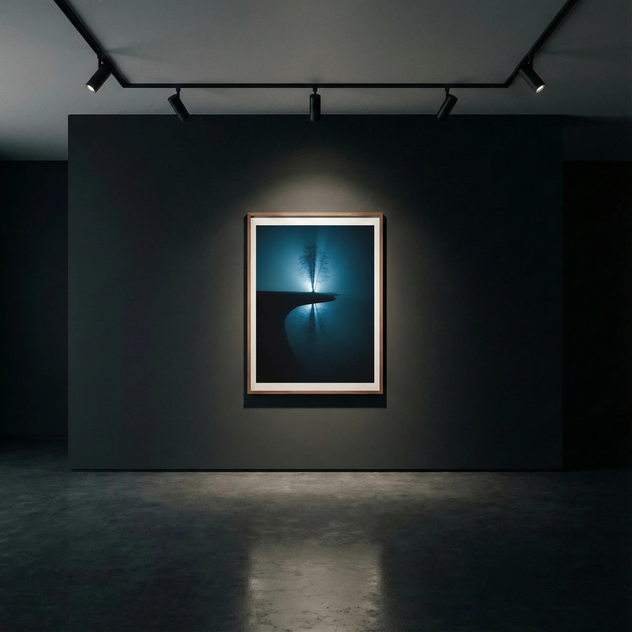 Framed minimal photograph in interior context