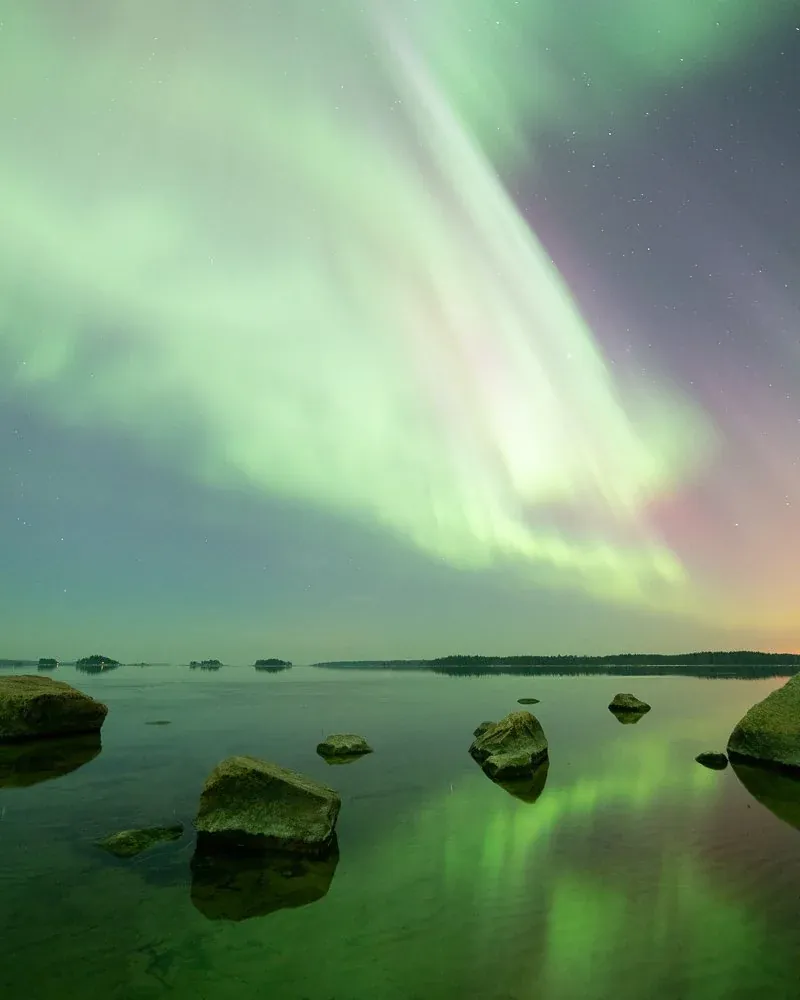 Northern lights landscape before Borealis editing