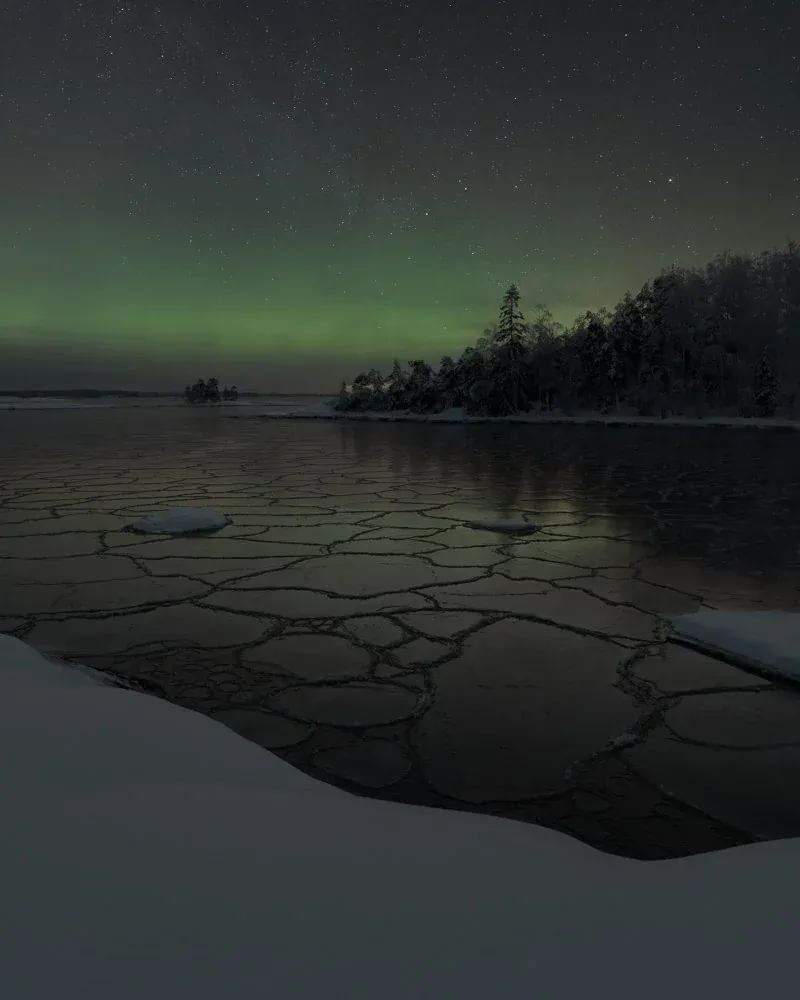 Northern lights landscape before Borealis editing