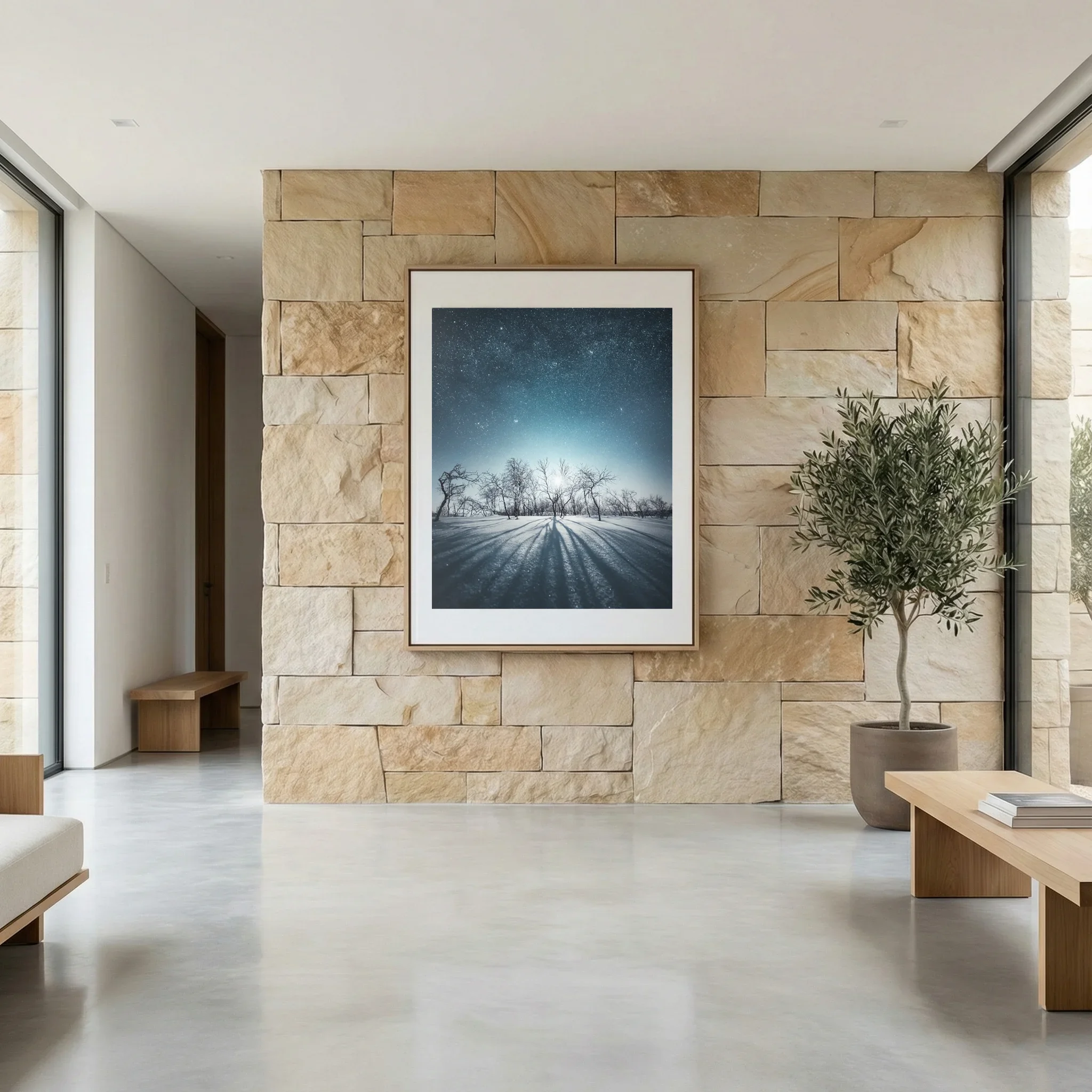 Long Shadows shown as a framed fine art print on a wall